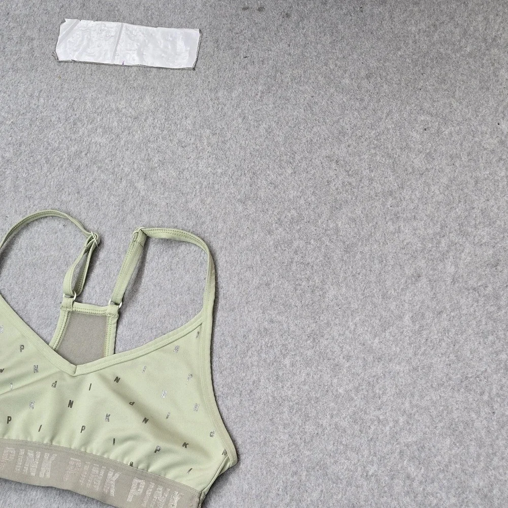 PINK Women Sports Bra XS Green AOP Ultimate Lightly Lined Wireless